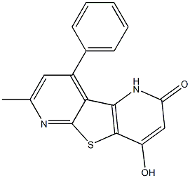 4-hydroxy-7-methyl-9-phenylpyrido[2',3':4,5]thieno[2,3-b]pyridin-2(1H)-one Struktur