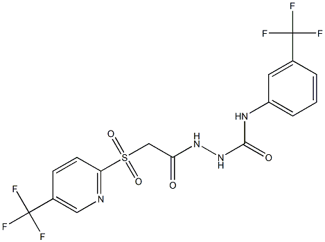 N1-[3-(trifluoromethyl)phenyl]-2-(2-{[5-(trifluoromethyl)-2-pyridyl]sulfonyl}acetyl)hydrazine-1-carboxamide Struktur