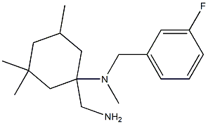 1-(aminomethyl)-N-[(3-fluorophenyl)methyl]-N,3,3,5-tetramethylcyclohexan-1-amine Struktur