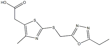 2-(2-{[(5-ethyl-1,3,4-oxadiazol-2-yl)methyl]sulfanyl}-4-methyl-1,3-thiazol-5-yl)acetic acid Struktur