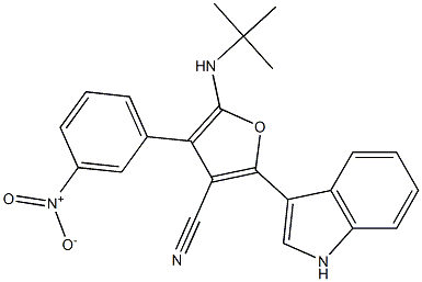 3-Furancarbonitrile,  5-[(1,1-dimethylethyl)amino]-2-(1H-indol-3-yl)-4-(3-nitrophenyl)- Struktur