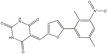 5-[(5-{3-nitro-2,5-dimethylphenyl}-2-furyl)methylene]-2,4,6(1H,3H,5H)-pyrimidinetrione Struktur