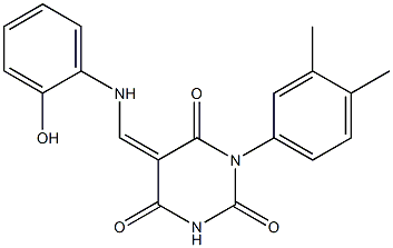 1-(3,4-dimethylphenyl)-5-[(2-hydroxyanilino)methylene]-2,4,6(1H,3H,5H)-pyrimidinetrione Struktur