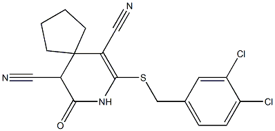 7-[(3,4-dichlorobenzyl)sulfanyl]-9-oxo-8-azaspiro[4.5]dec-6-ene-6,10-dicarbonitrile Struktur