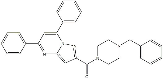 2-[(4-benzyl-1-piperazinyl)carbonyl]-5,7-diphenylpyrazolo[1,5-a]pyrimidine Struktur