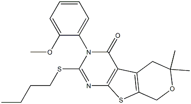 2-(butylsulfanyl)-3-(2-methoxyphenyl)-6,6-dimethyl-3,5,6,8-tetrahydro-4H-pyrano[4',3':4,5]thieno[2,3-d]pyrimidin-4-one Struktur