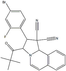 2-(4-bromo-2-fluorophenyl)-3-(2,2-dimethylpropanoyl)-2,3-dihydropyrrolo[2,1-a]isoquinoline-1,1(10bH)-dicarbonitrile Struktur