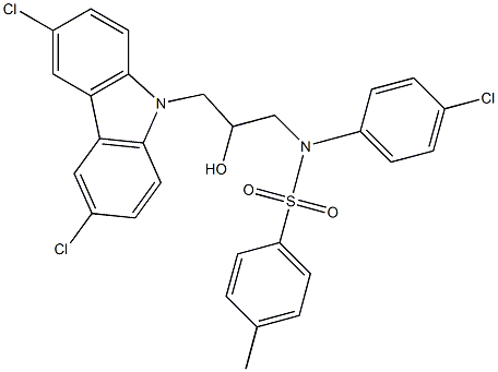 N-(4-chlorophenyl)-N-[3-(3,6-dichloro-9H-carbazol-9-yl)-2-hydroxypropyl]-4-methylbenzenesulfonamide Struktur