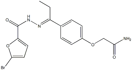 2-{4-[N-(5-bromo-2-furoyl)propanehydrazonoyl]phenoxy}acetamide Struktur