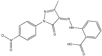 2-[2-(1-{4-nitrophenyl}-3-methyl-5-oxo-1,5-dihydro-4H-pyrazol-4-ylidene)hydrazino]benzoic acid Struktur