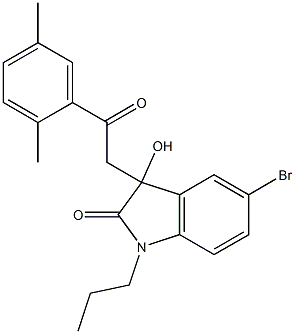 5-bromo-3-[2-(2,5-dimethylphenyl)-2-oxoethyl]-3-hydroxy-1-propyl-1,3-dihydro-2H-indol-2-one Struktur