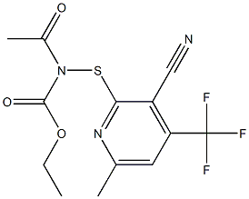 ethyl {[3-cyano-6-methyl-4-(trifluoromethyl)pyridin-2-yl]sulfanyl}acetylcarbamate Struktur