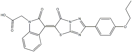 [2-oxo-3-(6-oxo-2-(4-propoxyphenyl)[1,3]thiazolo[3,2-b][1,2,4]triazol-5(6H)-ylidene)-2,3-dihydro-1H-indol-1-yl]acetic acid Struktur