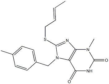 8-(2-butenylsulfanyl)-3-methyl-7-(4-methylbenzyl)-3,7-dihydro-1H-purine-2,6-dione Struktur