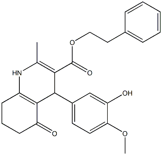 2-phenylethyl 4-(3-hydroxy-4-methoxyphenyl)-2-methyl-5-oxo-1,4,5,6,7,8-hexahydro-3-quinolinecarboxylate Struktur