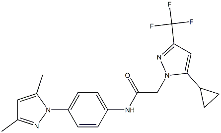 2-[5-cyclopropyl-3-(trifluoromethyl)-1H-pyrazol-1-yl]-N-[4-(3,5-dimethyl-1H-pyrazol-1-yl)phenyl]acetamide Struktur