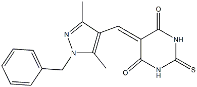 5-[(1-benzyl-3,5-dimethyl-1H-pyrazol-4-yl)methylene]-2-thioxodihydro-4,6(1H,5H)-pyrimidinedione Struktur