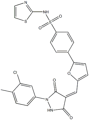 4-(5-{[1-(3-chloro-4-methylphenyl)-3,5-dioxo-4-pyrazolidinylidene]methyl}-2-furyl)-N-(1,3-thiazol-2-yl)benzenesulfonamide Struktur