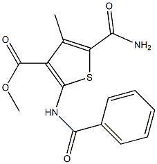 methyl 5-(aminocarbonyl)-2-(benzoylamino)-4-methylthiophene-3-carboxylate Struktur