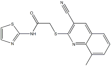 2-[(3-cyano-8-methylquinolin-2-yl)sulfanyl]-N-(1,3-thiazol-2-yl)acetamide Struktur