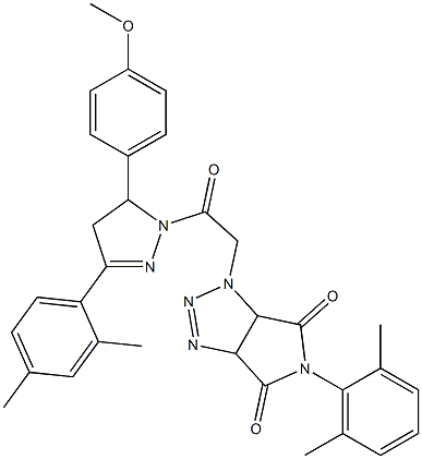 5-(2,6-dimethylphenyl)-1-{2-[3-(2,4-dimethylphenyl)-5-(4-methoxyphenyl)-4,5-dihydro-1H-pyrazol-1-yl]-2-oxoethyl}-3a,6a-dihydropyrrolo[3,4-d][1,2,3]triazole-4,6(1H,5H)-dione Struktur