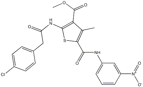 methyl 2-{[(4-chlorophenyl)acetyl]amino}-5-[({3-nitrophenyl}amino)carbonyl]-4-methylthiophene-3-carboxylate Struktur