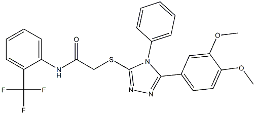 2-{[5-(3,4-dimethoxyphenyl)-4-phenyl-4H-1,2,4-triazol-3-yl]sulfanyl}-N-[2-(trifluoromethyl)phenyl]acetamide Struktur