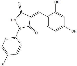 1-(4-bromophenyl)-4-(2,4-dihydroxybenzylidene)-3,5-pyrazolidinedione Struktur