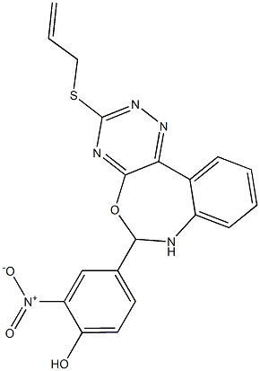 4-[3-(allylsulfanyl)-6,7-dihydro[1,2,4]triazino[5,6-d][3,1]benzoxazepin-6-yl]-2-nitrophenol Struktur