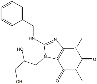 8-(benzylamino)-7-(2,3-dihydroxypropyl)-1,3-dimethyl-3,7-dihydro-1H-purine-2,6-dione Struktur