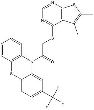 5,6-dimethylthieno[2,3-d]pyrimidin-4-yl 2-oxo-2-[2-(trifluoromethyl)-10H-phenothiazin-10-yl]ethyl sulfide Struktur