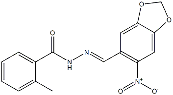 2-methyl-N'-[(E)-(6-nitro-1,3-benzodioxol-5-yl)methylidene]benzohydrazide Struktur