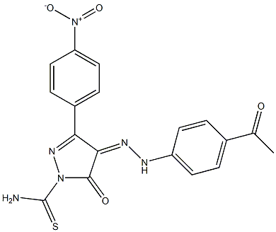 4-[(Z)-2-(4-acetylphenyl)hydrazono]-3-(4-nitrophenyl)-5-oxo-1H-pyrazole-1(5H)-carbothioamide Struktur