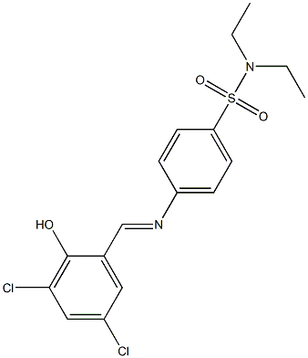 4-{[(E)-(3,5-dichloro-2-hydroxyphenyl)methylidene]amino}-N,N-diethylbenzenesulfonamide Struktur