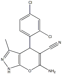 6-amino-4-(2,4-dichlorophenyl)-3-methyl-1,4-dihydropyrano[2,3-c]pyrazole-5-carbonitrile Struktur