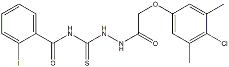 N-({2-[2-(4-chloro-3,5-dimethylphenoxy)acetyl]hydrazino}carbothioyl)-2-iodobenzamide Struktur