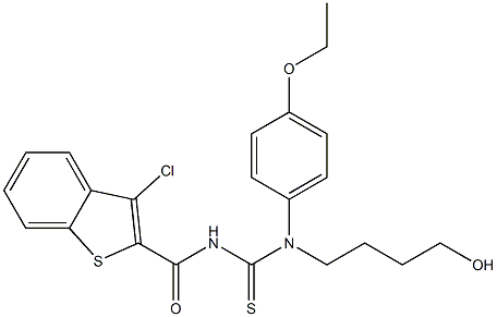 N'-[(3-chloro-1-benzothiophen-2-yl)carbonyl]-N-(4-ethoxyphenyl)-N-(4-hydroxybutyl)thiourea Struktur