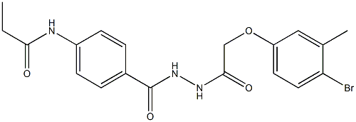 N-[4-({2-[2-(4-bromo-3-methylphenoxy)acetyl]hydrazino}carbonyl)phenyl]propanamide Struktur