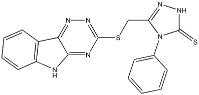 4-phenyl-5-[(5H-[1,2,4]triazino[5,6-b]indol-3-ylsulfanyl)methyl]-2,4-dihydro-3H-1,2,4-triazole-3-thione Struktur