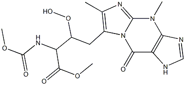 2-(Methoxycarbonylamino)-3-hydroperoxy-4-(4,6-dimethyl-9-oxo-4,9-dihydro-1H-imidazo[1,2-a]purine-7-yl)butyric acid methyl ester Struktur