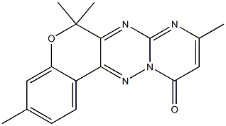 3,9,6,6-Tetramethyl-6H,11H-7,8,11a,12-tetraaza-5-oxabenzo[a]anthracen-11-one Struktur