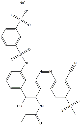 3-[8-(2-Cyano-4-methylsulfonylphenylazo)-5-hydroxy-6-propionylamino-1-naphtylsulfamoyl]benzenesulfonic acid sodium salt Struktur