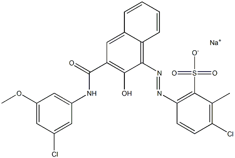 3-Chloro-2-methyl-6-[[3-[[(3-chloro-5-methoxyphenyl)amino]carbonyl]-2-hydroxy-1-naphtyl]azo]benzenesulfonic acid sodium salt Struktur