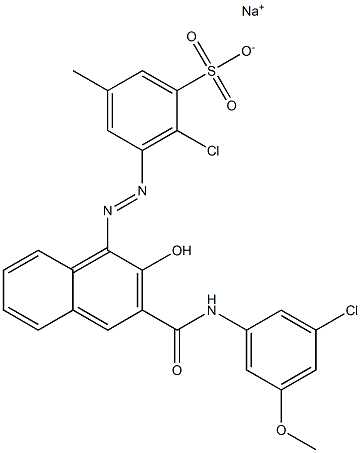 2-Chloro-5-methyl-3-[[3-[[(3-chloro-5-methoxyphenyl)amino]carbonyl]-2-hydroxy-1-naphtyl]azo]benzenesulfonic acid sodium salt Struktur