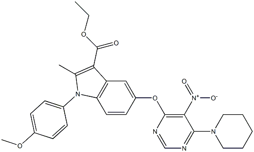 1-(4-Methoxyphenyl)-2-methyl-5-[(6-piperidino-5-nitropyrimidin-4-yl)oxy]-1H-indole-3-carboxylic acid ethyl ester Struktur