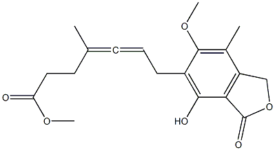 5-[6-(Methoxycarbonyl)-4-methyl-2,3-hexadien-1-yl]-1,3-dihydro-4-hydroxy-6-methoxy-7-methylisobenzofuran-3-one Struktur