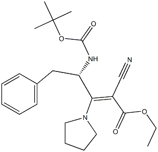 (S)-4-(tert-Butyloxycarbonylamino)-2-cyano-5-phenyl-3-(1-pyrrolidinyl)-2-pentenoic acid ethyl ester Struktur