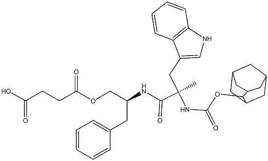 Succinic acid hydrogen (S)-2-[[(2R)-2-(adamantan-2-yloxycarbonylamino)-3-(1H-indol-3-yl)-2-methylpropanoyl]amino]-3-phenylpropyl ester Struktur