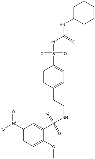 1-Cyclohexyl-3-[[p-[2-[[(2-methoxy-5-nitrophenyl)sulfonyl]amino]ethyl]phenyl]sulfonyl]urea Struktur