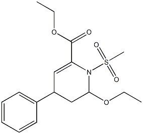 1,2,3,4-Tetrahydro-4-phenyl-2-ethoxy-1-(methylsulfonyl)pyridine-6-carboxylic acid ethyl ester Struktur